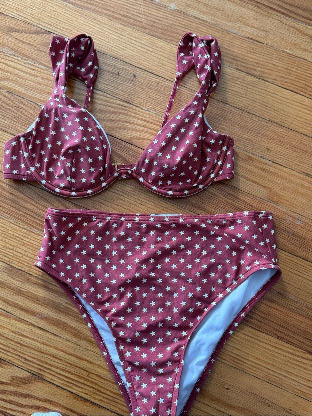 We Wore What  Maroon Star Print High-Waist Bikini Set size medium